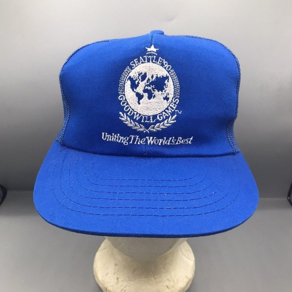 Vintage Seattle Goodwill Games 1990 Uniting The Worlds Best SnapBack Blue Hat - Picture 1 of 7